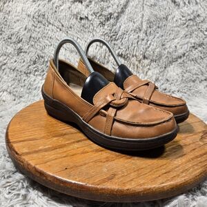 LL Bean Womens Size 8M Tan Caramel Leather Luxury Slip On Loafers Wedge Shoes